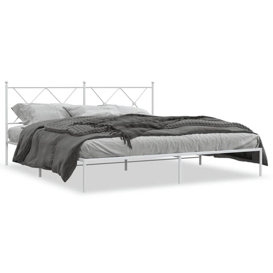 Metal Bed Frame without Mattress with Headboard White 180x200cm Metal Bed Frame without Mattress with Headboard White 180x200cm