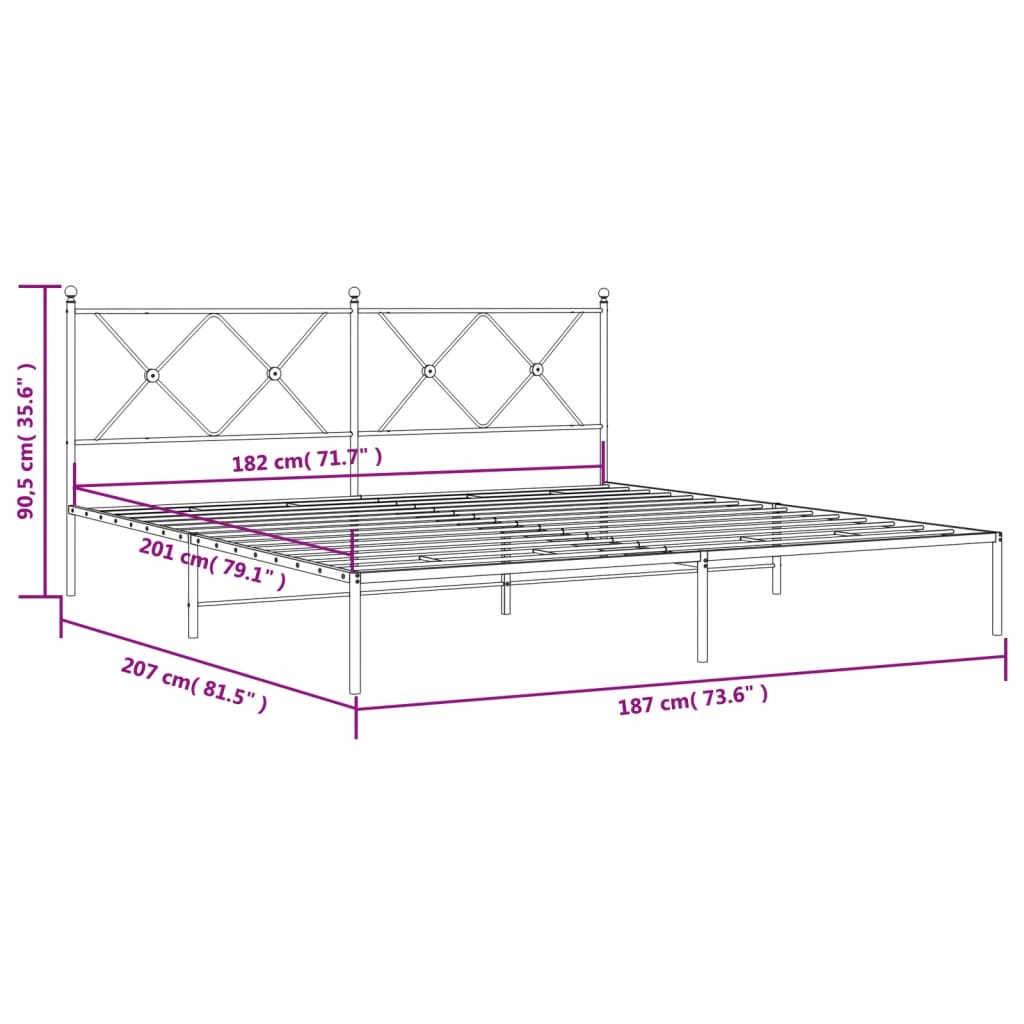 Metal Bed Frame without Mattress with Headboard White 180x200cm