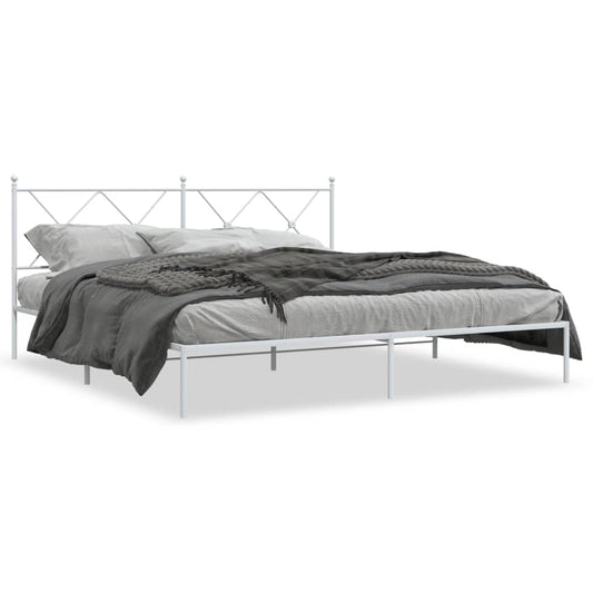Metal Bed Frame without Mattress with Headboard White 183x213cm Metal Bed Frame without Mattress with Headboard White 183x213cm