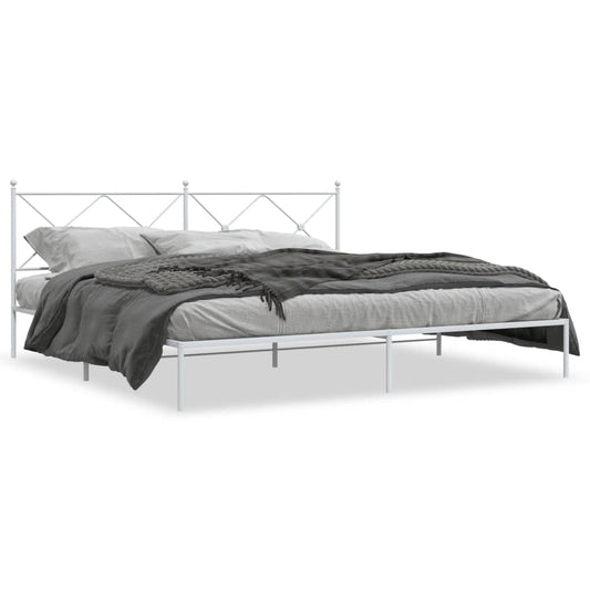 Metal Bed Frame without Mattress with Headboard White 200x200cm Metal Bed Frame without Mattress with Headboard White 200x200cm