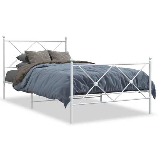 Metal Bed Frame without Mattress with Footboard White 100x190cm Metal Bed Frame without Mattress with Footboard White 100x190cm