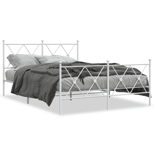 Metal Bed Frame without Mattress with Footboard White 140x190cm Metal Bed Frame without Mattress with Footboard White 140x190cm