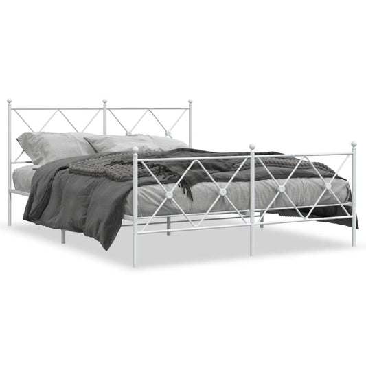 Metal Bed Frame without Mattress with Footboard White 150x200cm Metal Bed Frame without Mattress with Footboard White 150x200cm