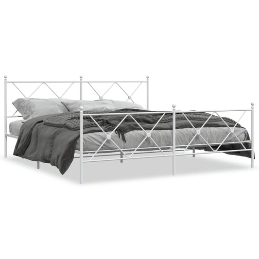 Metal Bed Frame without Mattress with Footboard White 183x213cm Metal Bed Frame without Mattress with Footboard White 183x213cm