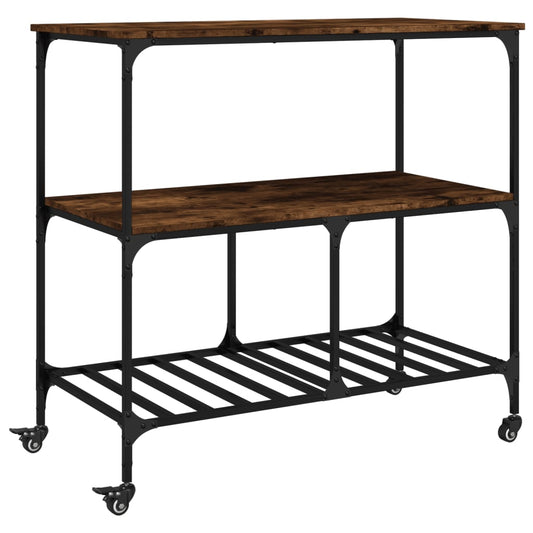 Kitchen Trolley Smoked Oak 100x50x95 cm Engineered Wood Kitchen Trolley Smoked Oak 100x50x95 cm Engineered Wood
