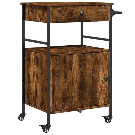 Kitchen Trolley Smoked Oak 56x43x89,5 cm Engineered Wood Kitchen Trolley Smoked Oak 56x43x89,5 cm Engineered Wood