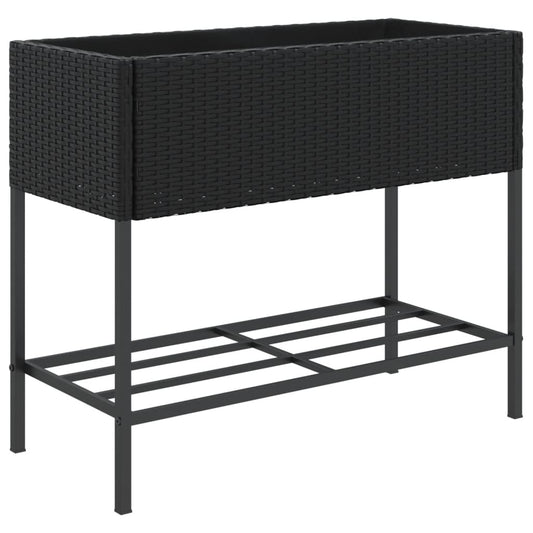 Garden Planter with Shelf Black Poly Rattan Garden Planter with Shelf Black Poly Rattan