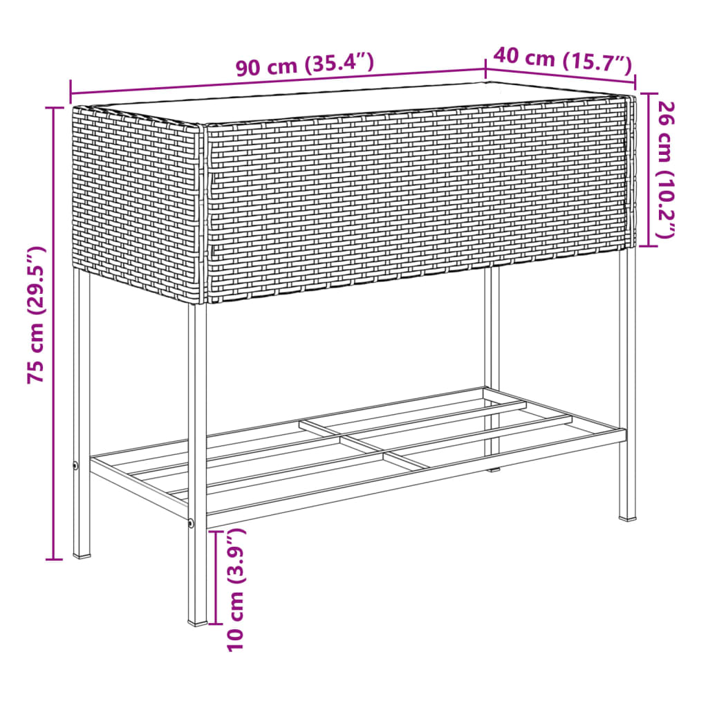 Garden Planter with Shelf Brown Poly Rattan