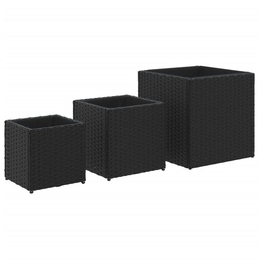 Garden Planters 3 pcs Black Poly Rattan Garden Planters 3 pcs Black Poly Rattan