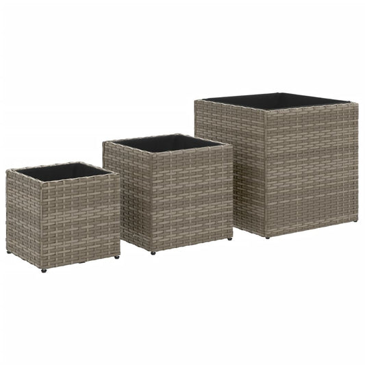 Garden Planters 3 pcs Grey Poly Rattan Garden Planters 3 pcs Grey Poly Rattan