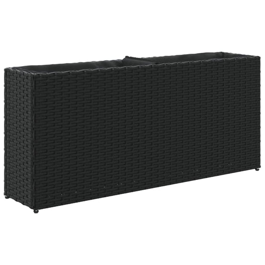 Garden Planter with 2 Pots Black 90x20x40 cm Poly Rattan Garden Planter with 2 Pots Black 90x20x40 cm Poly Rattan