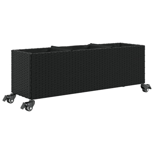 Garden Planter with Wheels and 3 Pots Black 107x32x38 cm Poly Rattan Garden Planter with Wheels and 3 Pots Black 107x32x38 cm Poly Rattan