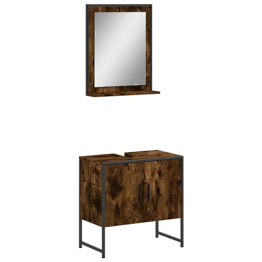 2 Piece Bathroom Cabinet Set Smoked Oak Engineered Wood 2 Piece Bathroom Cabinet Set Smoked Oak Engineered Wood