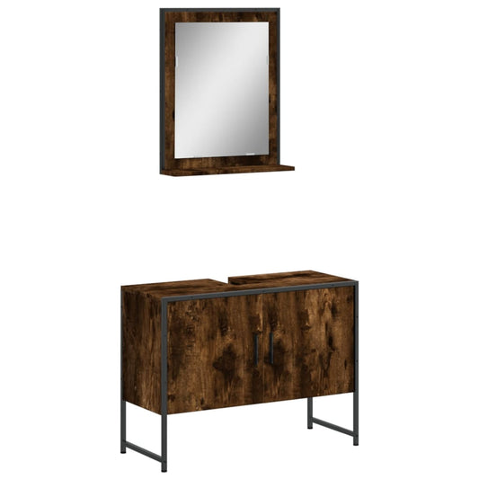 2 Piece Bathroom Cabinet Set Smoked Oak Engineered Wood 2 Piece Bathroom Cabinet Set Smoked Oak Engineered Wood