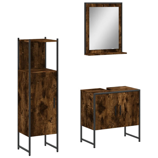 3 Piece Bathroom Cabinet Set Smoked Oak Engineered Wood 3 Piece Bathroom Cabinet Set Smoked Oak Engineered Wood