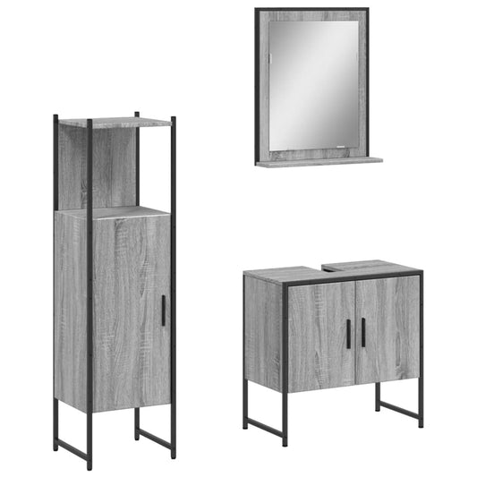 3 Piece Bathroom Cabinet Set Grey Sonoma Engineered Wood 3 Piece Bathroom Cabinet Set Grey Sonoma Engineered Wood