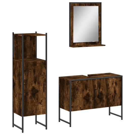 3 Piece Bathroom Cabinet Set Smoked Oak Engineered Wood 3 Piece Bathroom Cabinet Set Smoked Oak Engineered Wood