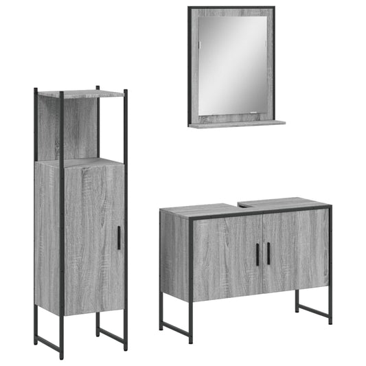 3 Piece Bathroom Cabinet Set Grey Sonoma Engineered Wood 3 Piece Bathroom Cabinet Set Grey Sonoma Engineered Wood