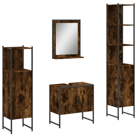 4 Piece Bathroom Cabinet Set Smoked Oak Engineered Wood 4 Piece Bathroom Cabinet Set Smoked Oak Engineered Wood