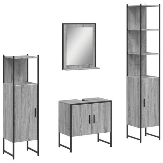 4 Piece Bathroom Cabinet Set Grey Sonoma Engineered Wood 4 Piece Bathroom Cabinet Set Grey Sonoma Engineered Wood