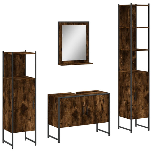 4 Piece Bathroom Cabinet Set Smoked Oak Engineered Wood 4 Piece Bathroom Cabinet Set Smoked Oak Engineered Wood