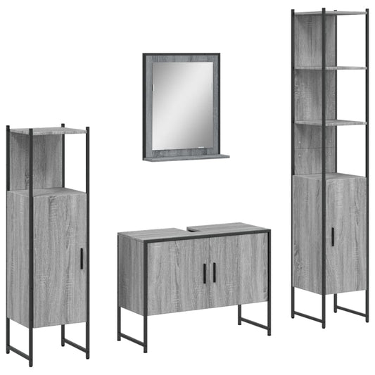 4 Piece Bathroom Cabinet Set Grey Sonoma Engineered Wood 4 Piece Bathroom Cabinet Set Grey Sonoma Engineered Wood