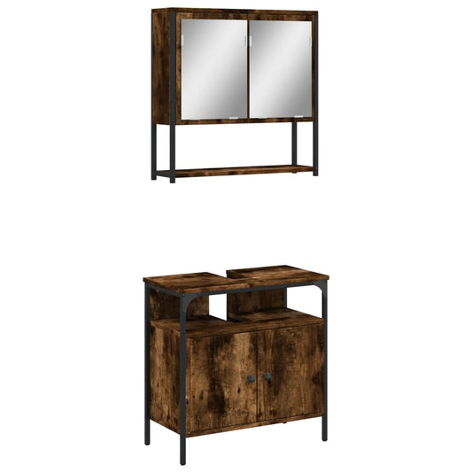 2 Piece Bathroom Furniture Set Smoked Oak Engineered Wood 2 Piece Bathroom Furniture Set Smoked Oak Engineered Wood