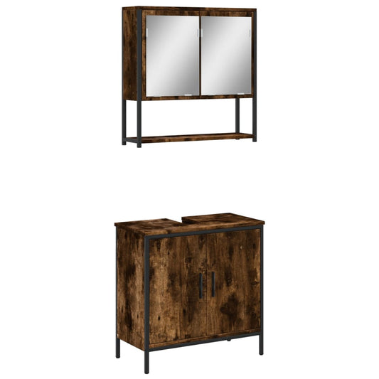 2 Piece Bathroom Furniture Set Smoked Oak Engineered Wood 2 Piece Bathroom Furniture Set Smoked Oak Engineered Wood