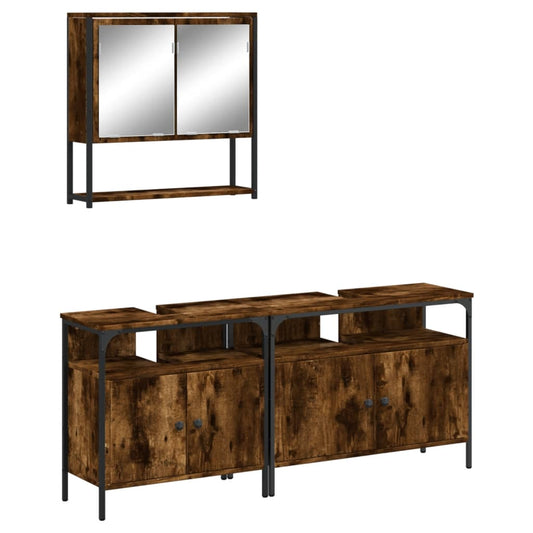3 Piece Bathroom Furniture Set Smoked Oak Engineered Wood 3 Piece Bathroom Furniture Set Smoked Oak Engineered Wood