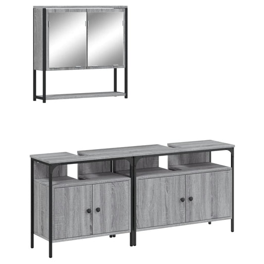 3 Piece Bathroom Furniture Set Grey Sonoma Engineered Wood 3 Piece Bathroom Furniture Set Grey Sonoma Engineered Wood