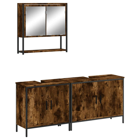 3 Piece Bathroom Furniture Set Smoked Oak Engineered Wood 3 Piece Bathroom Furniture Set Smoked Oak Engineered Wood