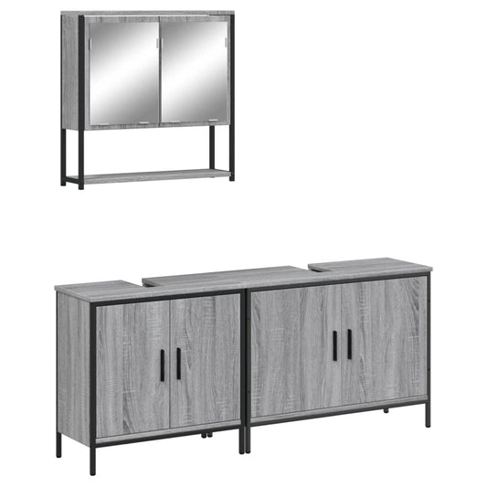 3 Piece Bathroom Furniture Set Grey Sonoma Engineered Wood 3 Piece Bathroom Furniture Set Grey Sonoma Engineered Wood