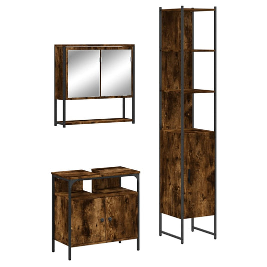 3 Piece Bathroom Furniture Set Smoked Oak Engineered Wood 3 Piece Bathroom Furniture Set Smoked Oak Engineered Wood