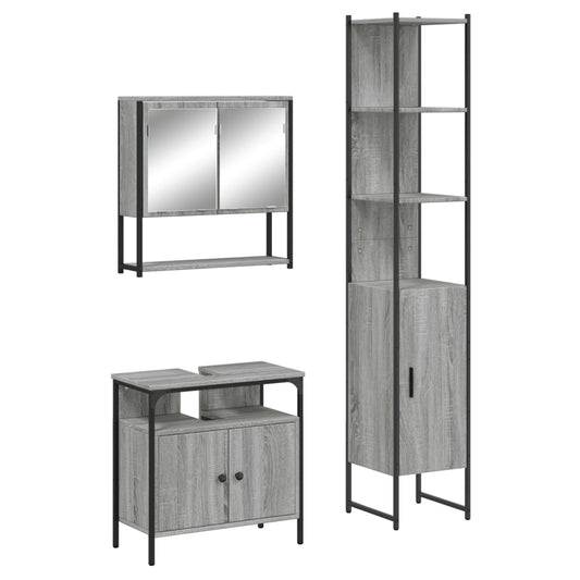 3 Piece Bathroom Furniture Set Grey Sonoma Engineered Wood 3 Piece Bathroom Furniture Set Grey Sonoma Engineered Wood