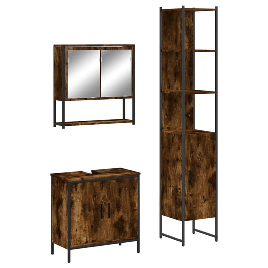 3 Piece Bathroom Furniture Set Smoked Oak Engineered Wood 3 Piece Bathroom Furniture Set Smoked Oak Engineered Wood