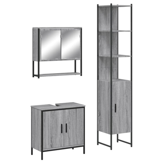 3 Piece Bathroom Furniture Set Grey Sonoma Engineered Wood 3 Piece Bathroom Furniture Set Grey Sonoma Engineered Wood