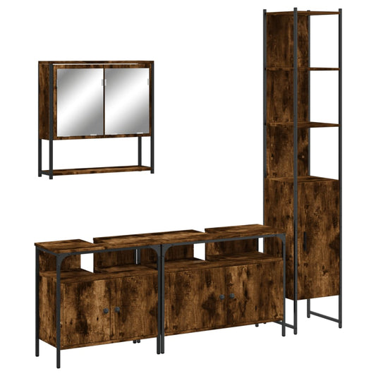 4 Piece Bathroom Furniture Set Smoked Oak Engineered Wood 4 Piece Bathroom Furniture Set Smoked Oak Engineered Wood