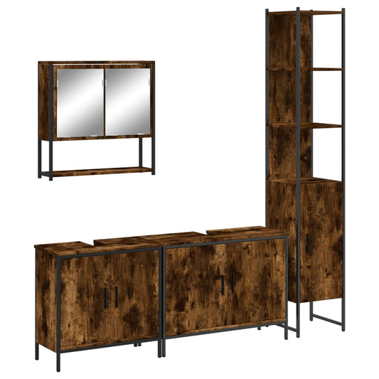 4 Piece Bathroom Furniture Set Smoked Oak Engineered Wood 4 Piece Bathroom Furniture Set Smoked Oak Engineered Wood