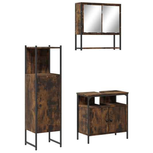 3 Piece Bathroom Furniture Set Smoked Oak Engineered Wood 3 Piece Bathroom Furniture Set Smoked Oak Engineered Wood