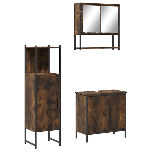 3 Piece Bathroom Furniture Set Smoked Oak Engineered Wood 3 Piece Bathroom Furniture Set Smoked Oak Engineered Wood