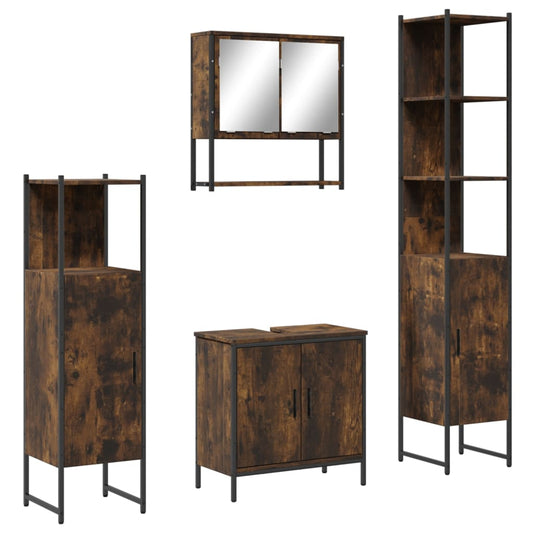 4 Piece Bathroom Furniture Set Smoked Oak Engineered Wood 4 Piece Bathroom Furniture Set Smoked Oak Engineered Wood