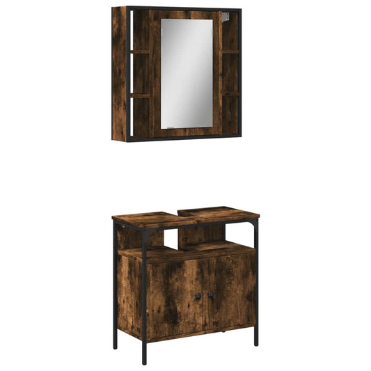 2 Piece Bathroom Furniture Set Smoked Oak Engineered Wood 2 Piece Bathroom Furniture Set Smoked Oak Engineered Wood