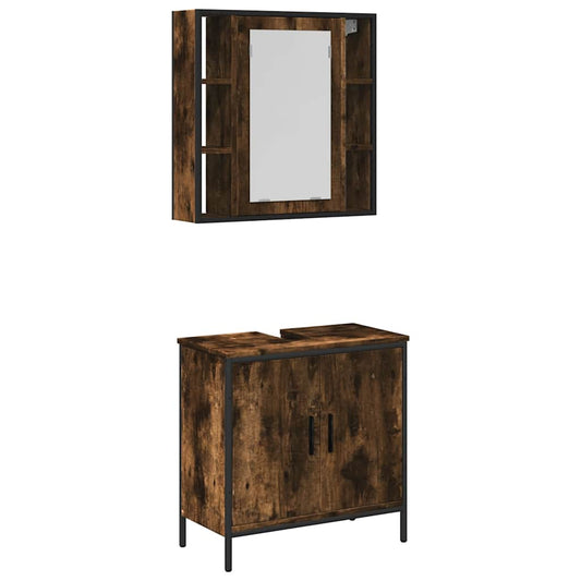 2 Piece Bathroom Furniture Set Smoked Oak Engineered Wood 2 Piece Bathroom Furniture Set Smoked Oak Engineered Wood