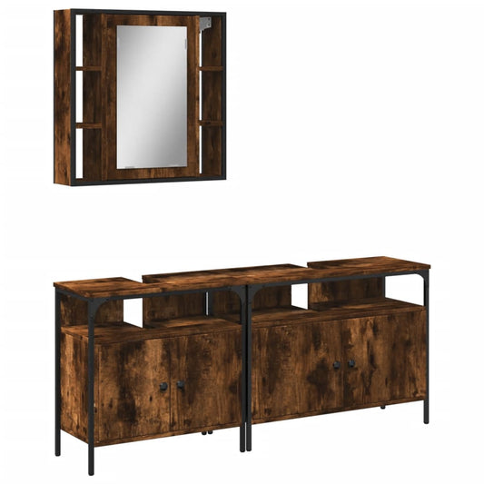 3 Piece Bathroom Cabinet Set Smoked Oak Engineered Wood 3 Piece Bathroom Cabinet Set Smoked Oak Engineered Wood
