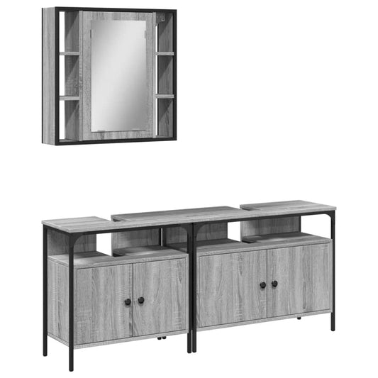 3 Piece Bathroom Cabinet Set Grey Sonoma Engineered Wood 3 Piece Bathroom Cabinet Set Grey Sonoma Engineered Wood