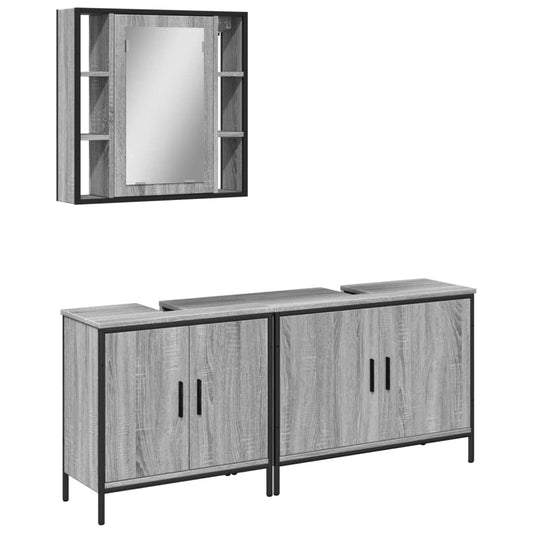 3 Piece Bathroom Cabinet Set Grey Sonoma Engineered Wood 3 Piece Bathroom Cabinet Set Grey Sonoma Engineered Wood