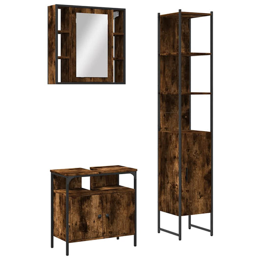 3 Piece Bathroom Cabinet Set Smoked Oak Engineered Wood 3 Piece Bathroom Cabinet Set Smoked Oak Engineered Wood