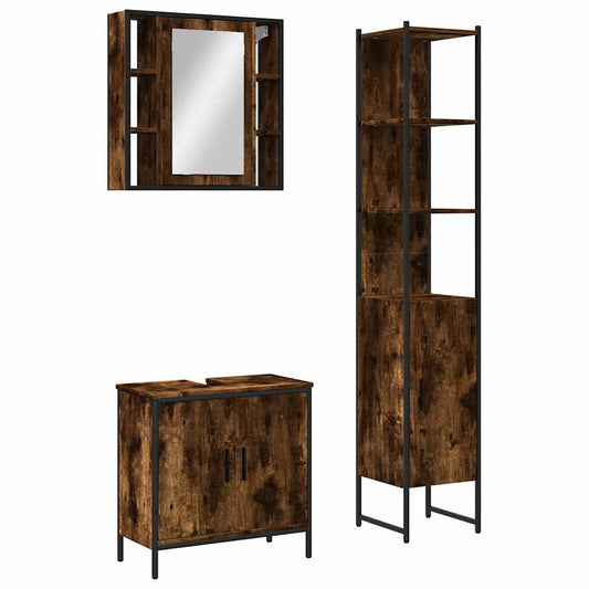 3 Piece Bathroom Cabinet Set Smoked Oak Engineered Wood 3 Piece Bathroom Cabinet Set Smoked Oak Engineered Wood