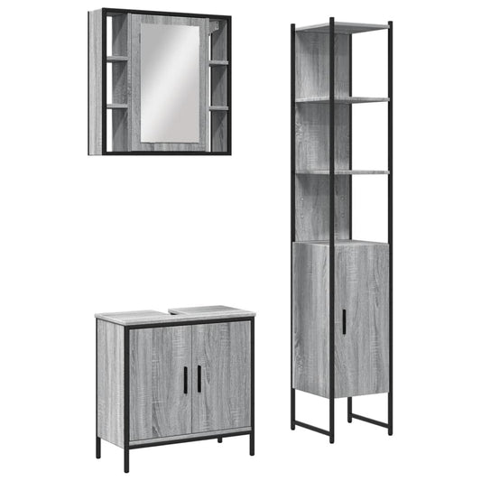 3 Piece Bathroom Cabinet Set Grey Sonoma Engineered Wood 3 Piece Bathroom Cabinet Set Grey Sonoma Engineered Wood