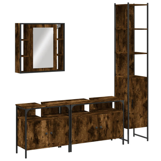 4 Piece Bathroom Cabinet Set Smoked Oak Engineered Wood 4 Piece Bathroom Cabinet Set Smoked Oak Engineered Wood